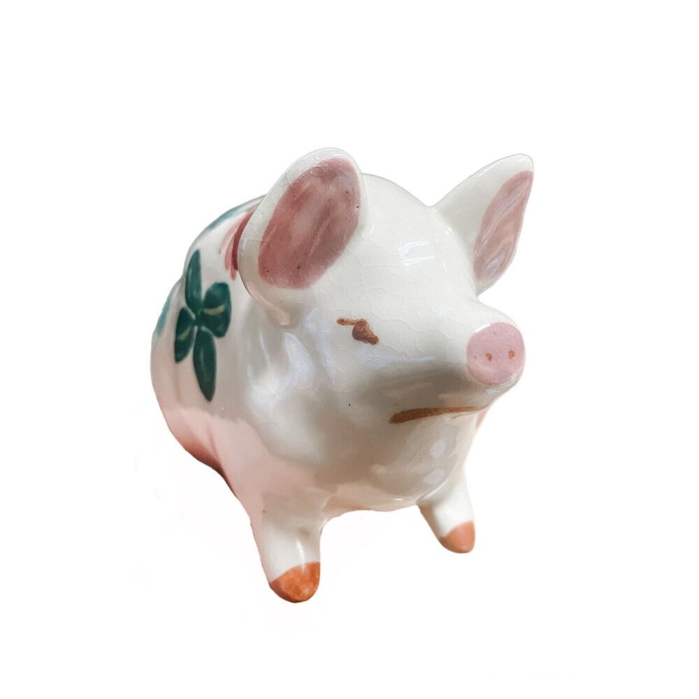 Porcelain Pig Figurine Hand Painted Clover Pottery